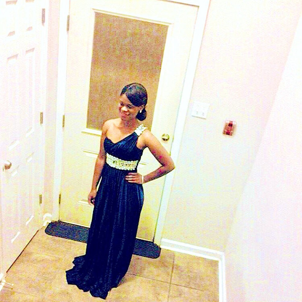 Flash Sale (Today Only!!!) 
Macy’s Navy Blue Jeweled 
One Shoulder Elegant Dress